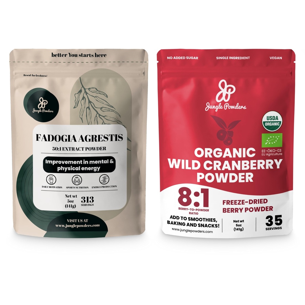 Jungle Powders Ultimate Men 's Wellness Duo: 5oz Fadogia Agrestis Extract & 5oz Organic Wild Cranberry Powder - Nigerian Fadogia supplement til Drive & Passion, USDA Certified Cranberry Superfood