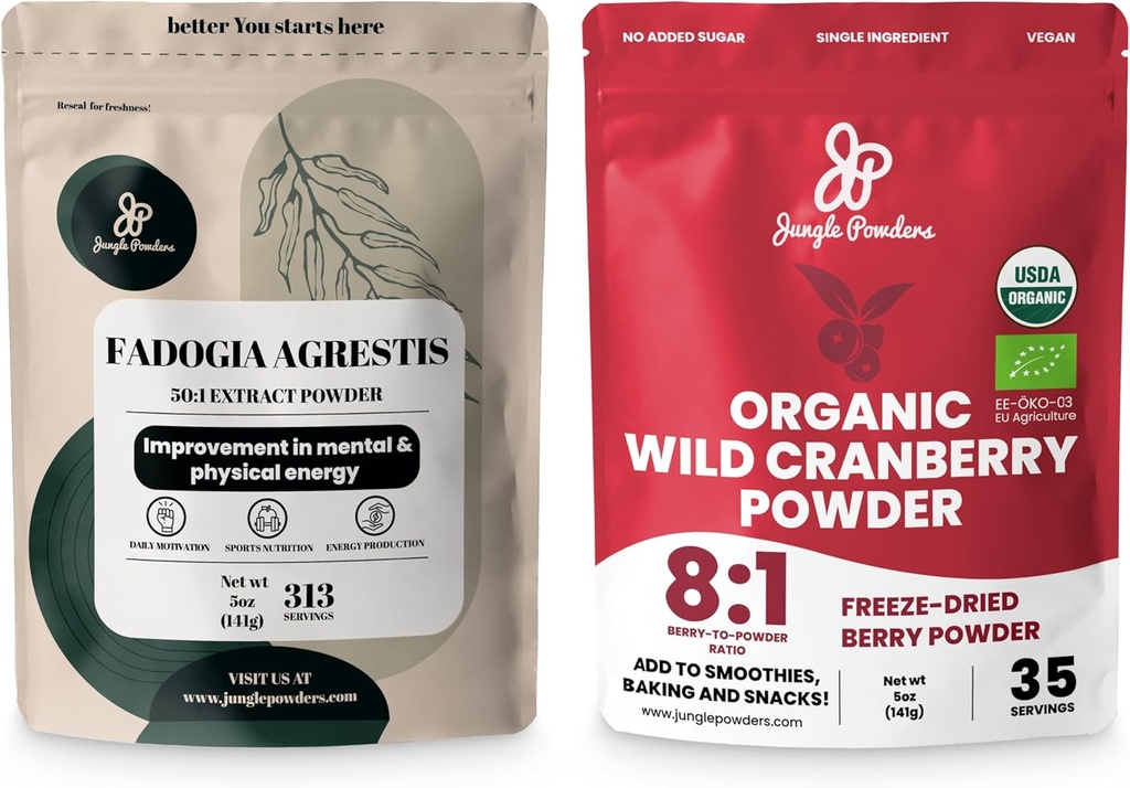 Jungle Powders Ultimate Men 's Wellness Duo: 5oz Fadogia Agrestis Extract & 5oz Organic Wild Cranberry Powder - Nigerian Fadogia supplement til Drive & Passion, USDA Certified Cranberry Superfood