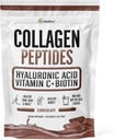 Chokoladepulver. Collagen med Hyaluronsyre og C-vitamin. Chokolade Collagen Peptider Pulver Chokolade. Kollagen med C-vitamin & biotin til hår, hud, negle, fælles. Keto, type 1 og 3.