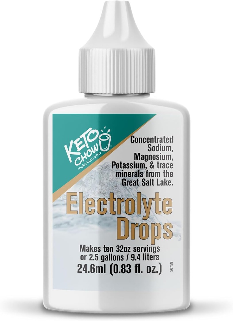 Keto Chow Electrolyte Hydration Drops - Keto Diets & Intermittent Fasting - Immunstøtte - Gluten & Sukker Free - Natrium, Magnesium, Kalium & Trace Minerals - Unflavored - 0,83 fl oz