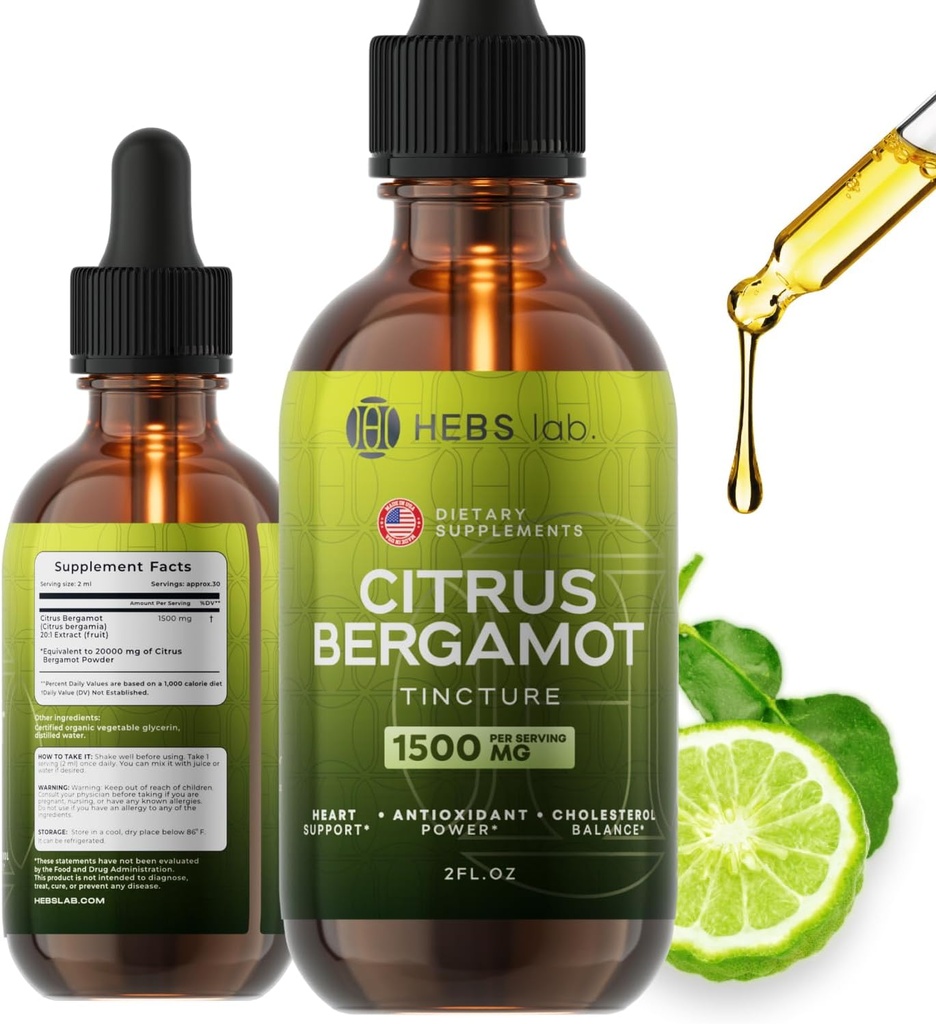 Citrus Bergamot Drops 2 fl oz - Made in USA - Natural Antioxidant Support, Heart & Metabolic Wellness Supplement - Bergamot Extract