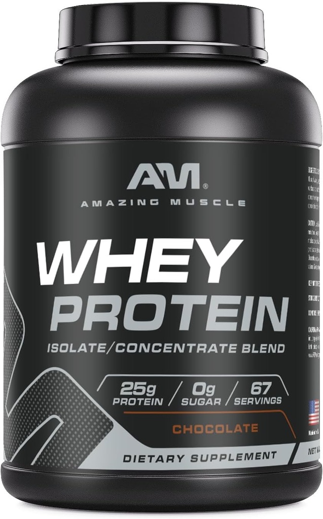 Amazing Muscle 100% Whey Protein Powder * Avanceret formel med Whey Protein Isolere som en primær ingredient sammen med Ultra Filtreret Whey Protein Koncentrat (Chokolade, 5 LB)