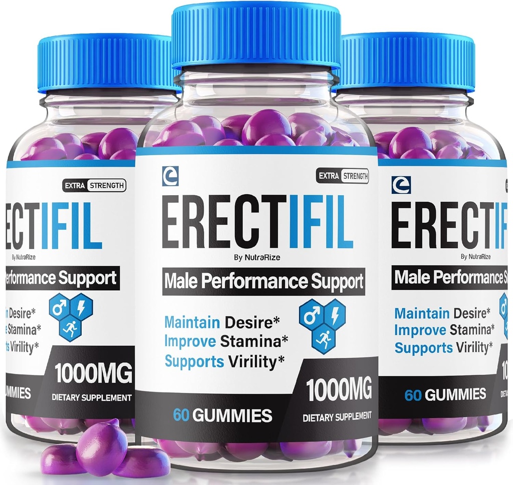 (3 Pack) Erecfil Gummies, Erecfil 1000 MG Gummies, All- Natural Formel Support for Mænd, Premium Mand tillæg for total sundhed og Peak Performance, Erectifil Gomitas anmeldelser (180 Gummies)