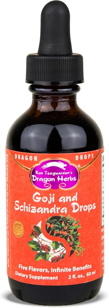 Dragon Herbs Goji Berry & Schizandra Drops • Triple Extractions • for Eye, Hud, Lung & Sund Aging Support, Beauty Tonic • Super Potency • Hurtig skuespil • 2 fl oz, 60 ml • Tinktur supplement