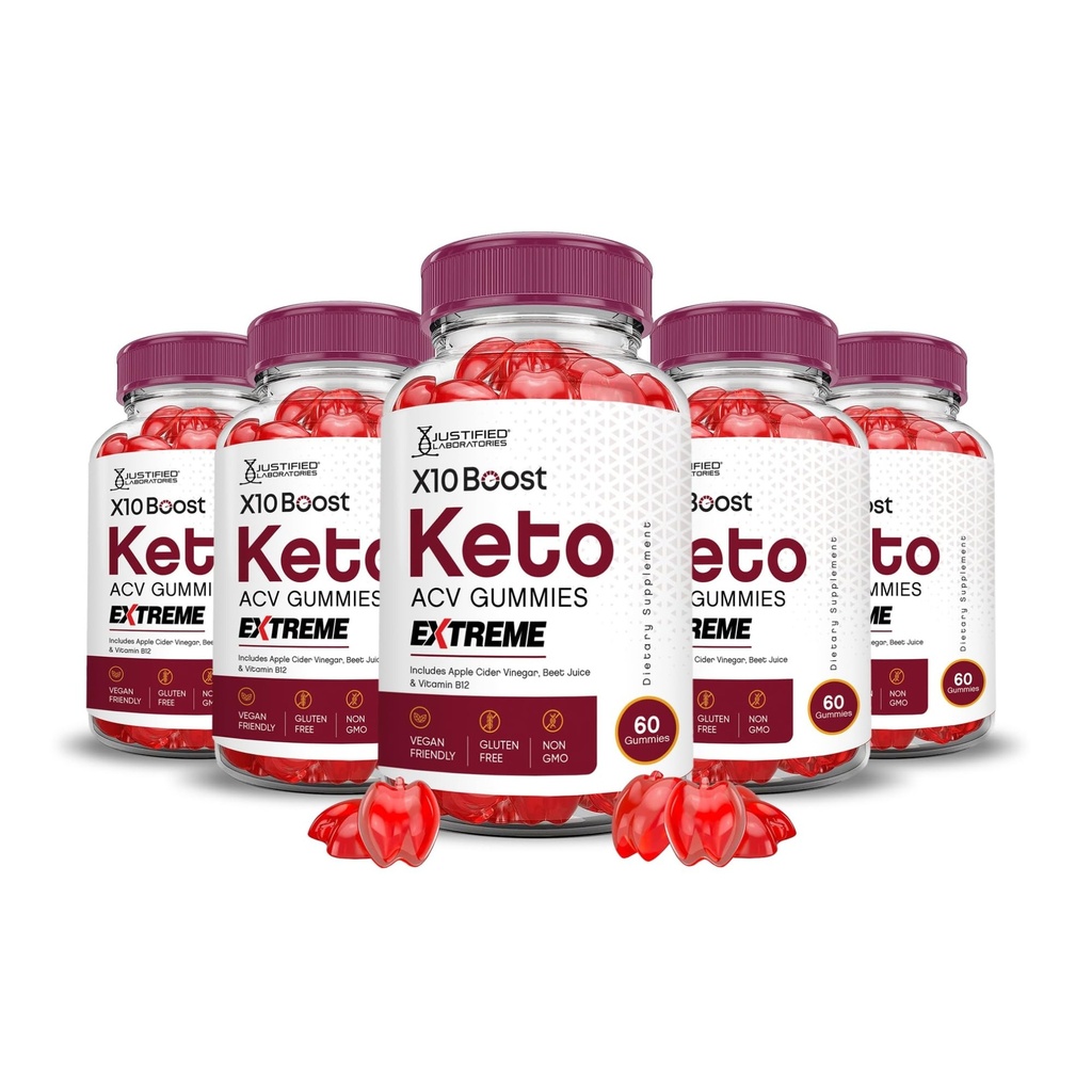 Justified Laboratories X10 Boost Keto ACV Gummies Extreme (2000 mg) - 60 Count, Pack of 5 - Formulated with Apple Cider Vinegar, Folate & Vitamin B12 - Non-GMO, Vegan, Gluten Free - 150 Servings