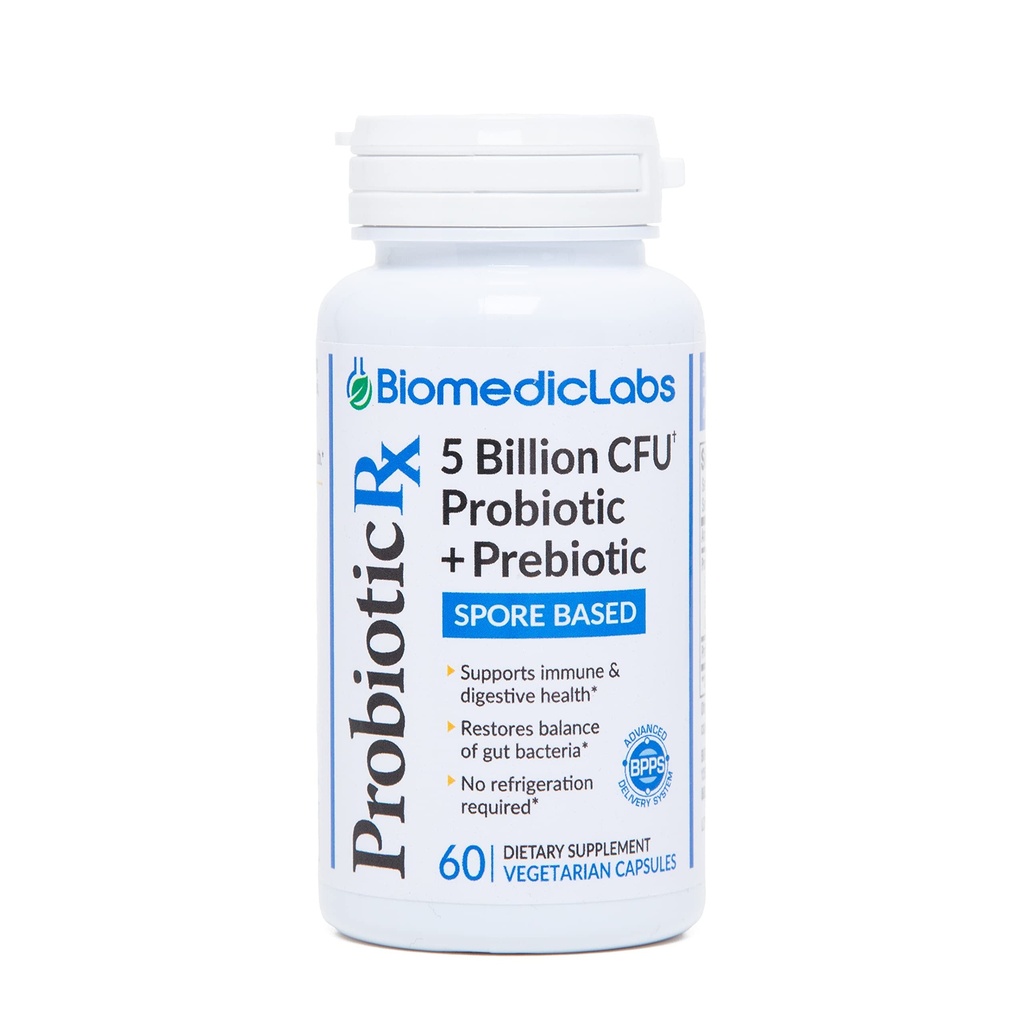 Probiotisk Rx: 5 Millioner CFU - Probiotisk + Prebiotisk - Spore- Based - 60- Day Supply - SBO - Understøtter immunforsvar & Gut sundhed - Soil- Based Organisms - Ingen køling kræves