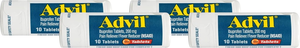 Advil Pain Reliever og Fever Reducer, Pain Relief Medicin med Ibuprofen 200 mg for hovedpine, rygsmerter, menstruationssmerter og fælles smertelindring - 10 overtrukne tabletter (pakke med 4)