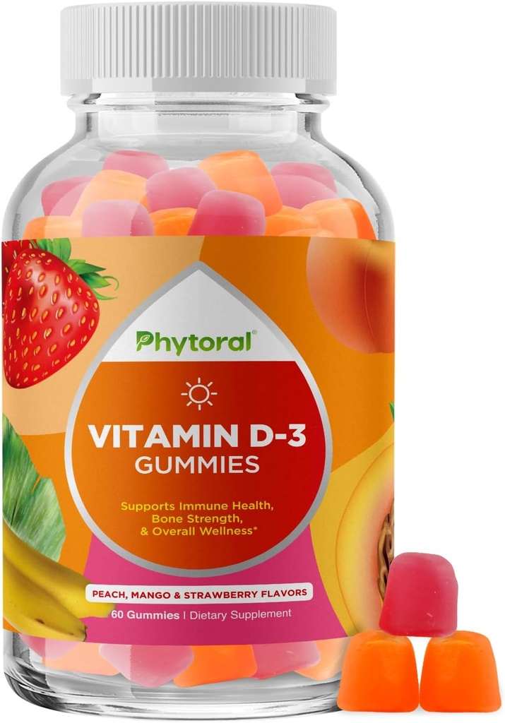 Chewable D-vitamin gummier for voksne - lækker D3-vitamin gummier med D3 2000IE per servering - Gluten og Gelatine Free non-GMO gummy for voksen immunitet støtte (1 måned)