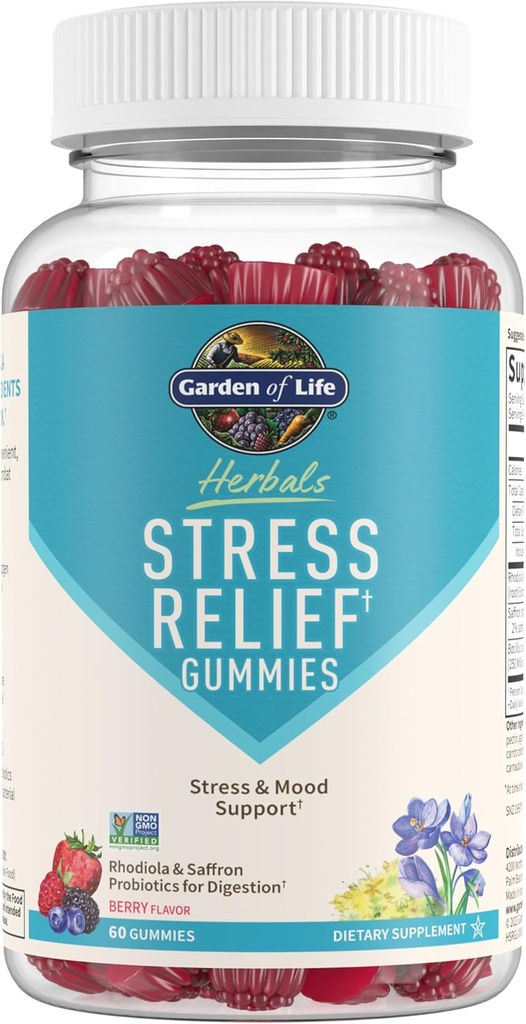 Livets have Herbals Stress Relief Gummy med Rhodiola & Saffron for Positiv Mood & Stress Response Plus Prebiotika & Probiotika til fordøjelsesstøtte - Non- GMO, Gluten- Free, Kosher, 30 Servere