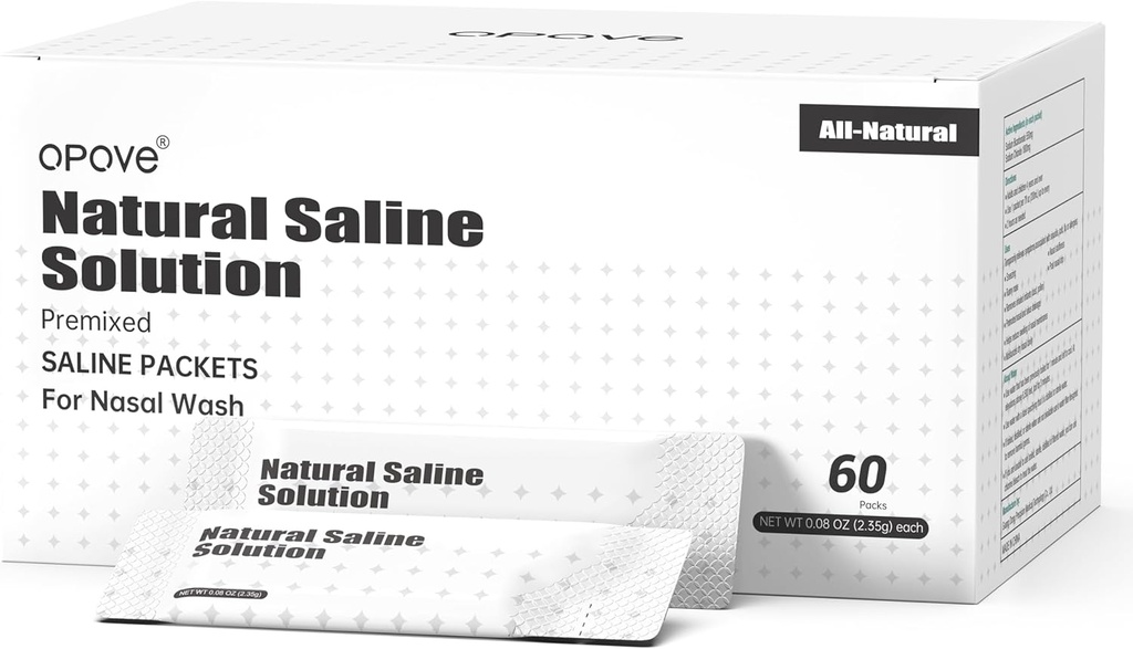 Opove Pre- Mixed Saline Pakker til Nasal Wash Vandingssystemer, Natural, og PH Balanceret til Sinus Relief, 60 Pakker (Næse Cleaner er ikke inkluderet)