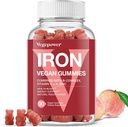 Vegansk jerngumies supplement - med C-vitamin, A, B- kompleks, folat, zink til voksne & børn - Health Blood & Energy Support for Iron Deficiency, Anæmi, Nej Efter smag - Peach Flavor (90 Ct)
