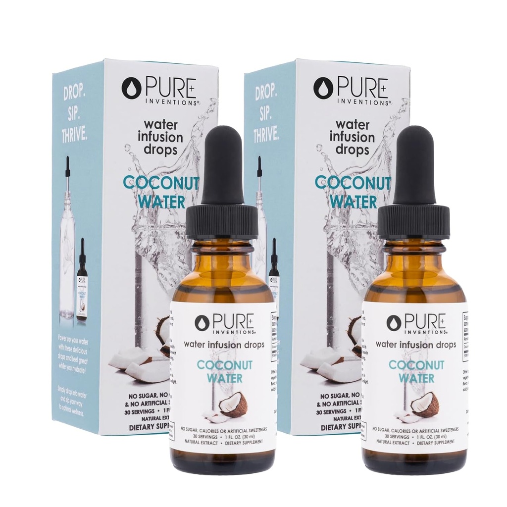 Rene opfindelser - kokos vand infusion dråber - drikke & vand Enhancer - med elektrolyter - Ingen sukkerarter, kalorier eller kunstige sødestoffer - 30 Servere - 1oz - pakke med 2