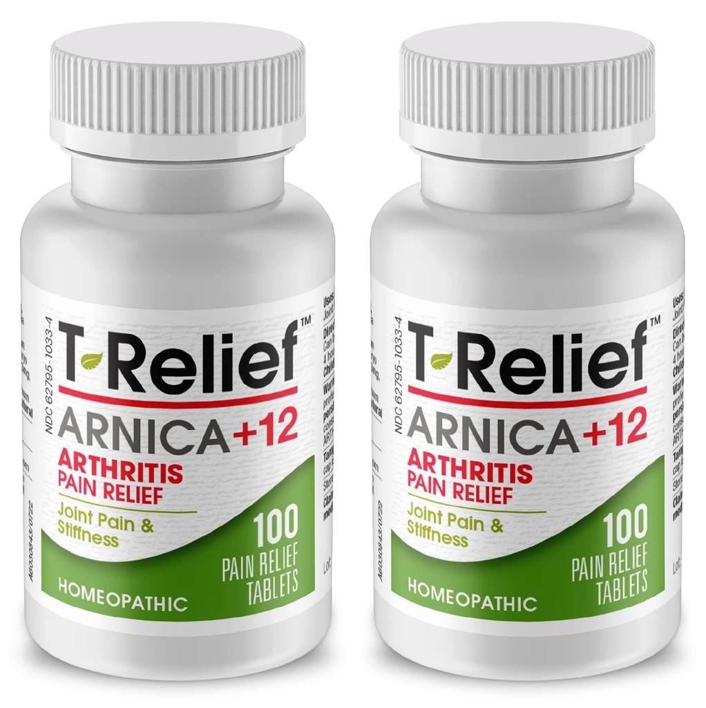T- Relief Extra Strength Arthritis Arnica + 12 smertestillende naturlige lægemidler Hjælp Reducere ømhed Stifhed Aches & smerte i Joints naturligt - 100 tabletter (2 Pack)