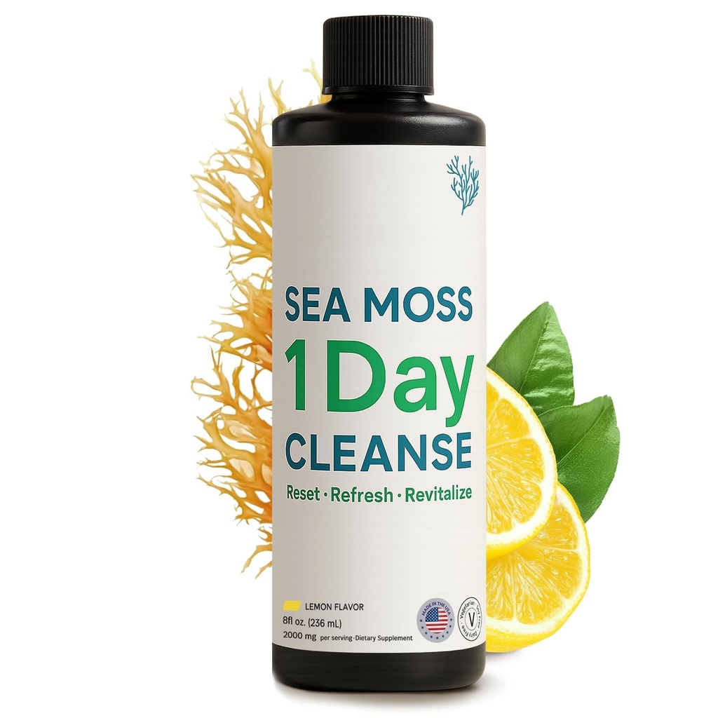 Atlantic Naturals - 1 dag Colon Cleanse Full Body Detox Drikke - Sea Moss supplement til kvinder & mænd, Gut Sundhed, Nyre & Lever Immunenergi Enhancer Gut Cleanse - Lemon Flavor Juice, 8 fl oz