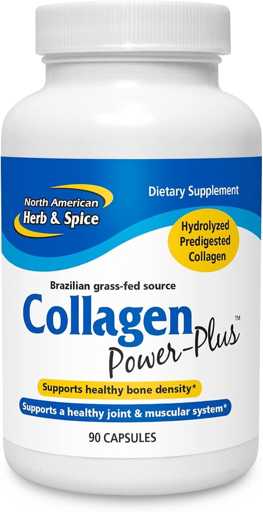 NORDAMERICAN HERB & SPICE Collagen Power- Plus - 90 kapsler - Collagen supplement - Joint & Muscle Support, Sund Hår, Hud & Nails - Bromelain, Papain, C-vitamin - non-GMO - 30 Servere