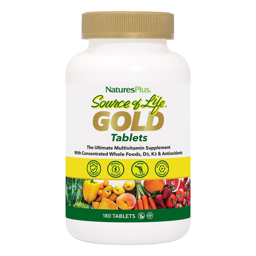 NaturePlus Kilde til liv Gold Multivitamin - 180 tabletter - med vitaminer D3 & B12 - blod, ben og immunforsvar - Vegetar & Gluten Free - 60 Servere