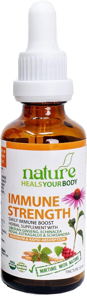 Immunstyrke Herbal Tincture - Natural Daily Immunity Booster - Siberian Ginseng Budding- 124; Echinacea Budding- 124; Reishi Budding- 124; Astragalus Budding- Schisandra - Økologiske Urter (50 ml)