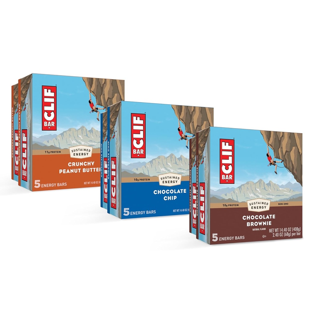 CLIF BAR - Energy Protein Bars - Variety Pack - 3 Arter - Lavet med Økologisk Havre - Energy Bars - Ikke-GMO - (30 Pack)