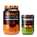 Nutrologi TRIPACT Protein Powder, 7- in-1 Meal Erstatning Shake, Creamy Chocolate (40 Servere) Greens & Fruits Powder- Naturligt sourced Superfood, Chokolade (30 Servere)