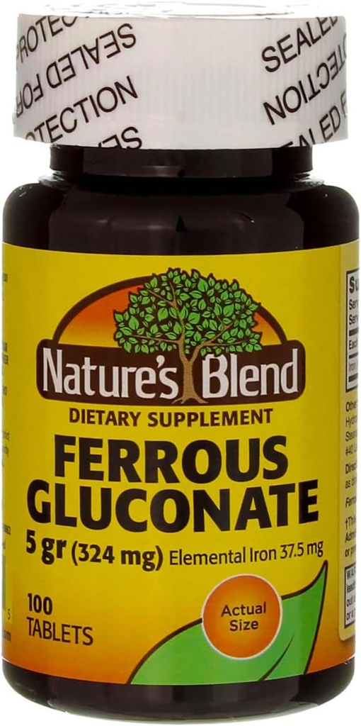 Nature 's Blend Ferrous Gluconate Tablets 325 mg 100 Greve per flaske (5 flasker)