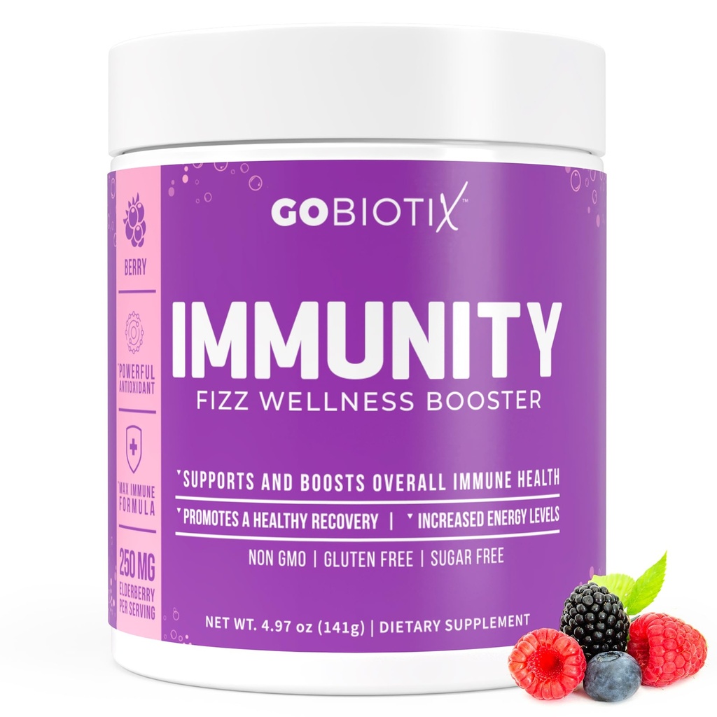 GOBIOTIX C-vitamin - immunforsvar Support - Immunity Powder Wellness Booster - Vegan Superfood - Elderberry, gurkemeje, B12 Vitamin supplement, non-GMO og sukker fri (Berry)
