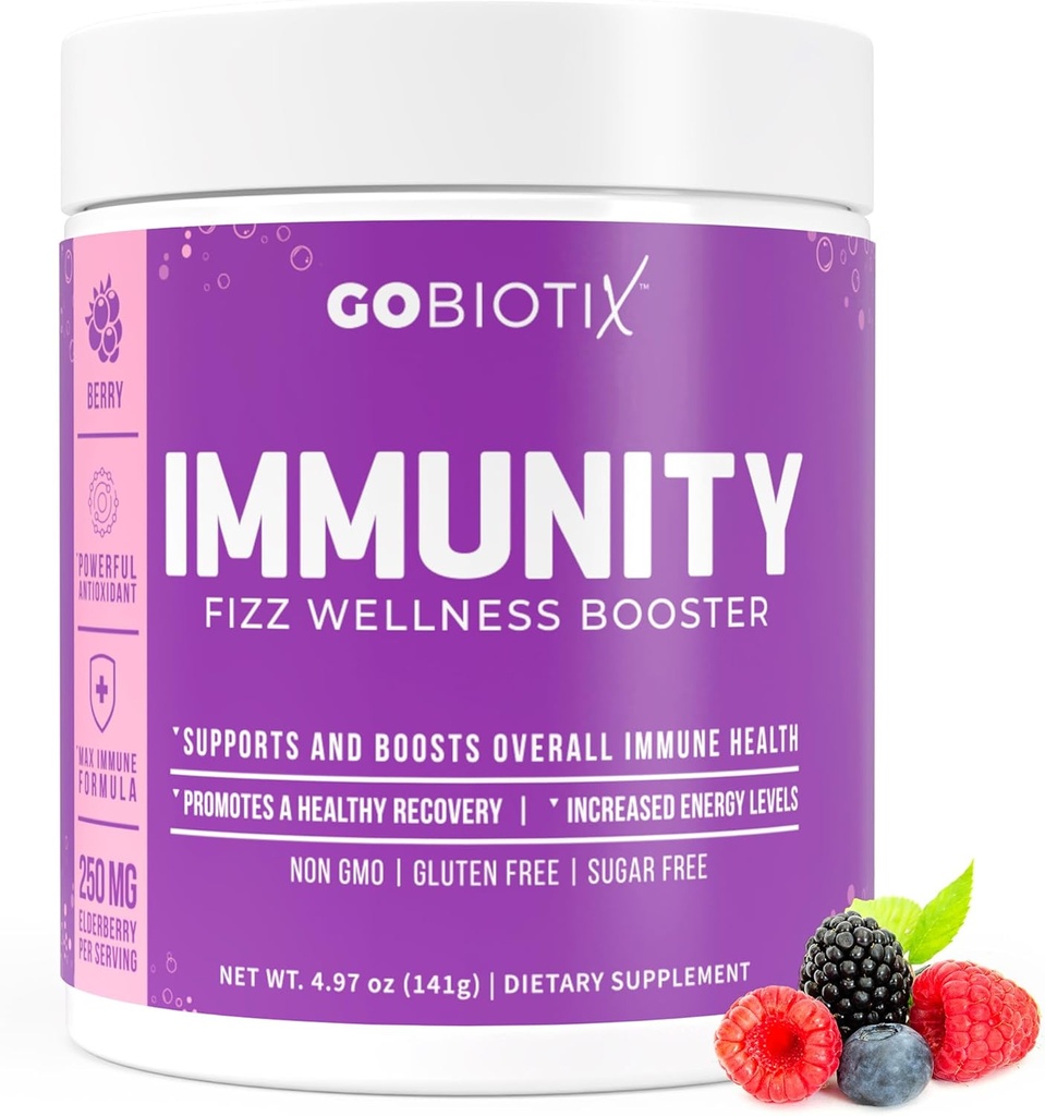 GOBIOTIX C-vitamin - immunforsvar Support - Immunity Powder Wellness Booster - Vegan Superfood - Elderberry, gurkemeje, B12 Vitamin supplement, non-GMO og sukker fri (Berry)