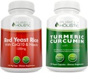 Red Gær Rice 1200mg & Niacin + Økologisk gurkemeje 700mg & Bioperine giver 95% Curcuminoider - 240 Vegetariske kapsler