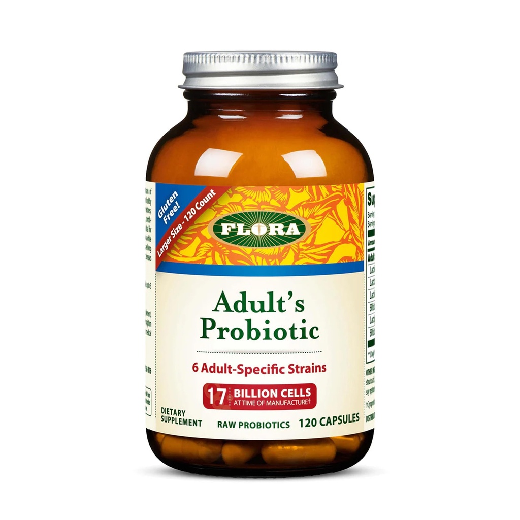 Flora - Voksens Probiotiske Blend, Seks Adult- specifikke Strops, Gluten Free, Raw Probiotic med 17 Millioner celler, 120 Vegetariske kapsler
