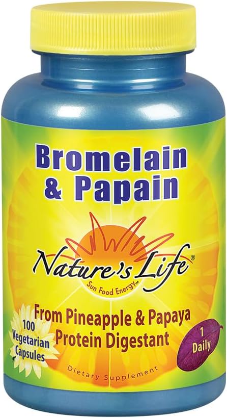 Nature 's Life Bromelain & Papain; Proteolytiske enzymer til fordøjelsesstøtte & Comfort; 124; fra Ananas & Papaya; 124; 250mg Ea; 124; 100 vegetariske kapsler