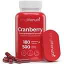 LongLifeNutri Cranberry Extract with Vitamin C & E - Pure Concentrated Formel, 500mg per Serving, 180 Vegetariske Kapsler, Urinary Tract Health & Brege, 6 Måned Supply, Made in USA
