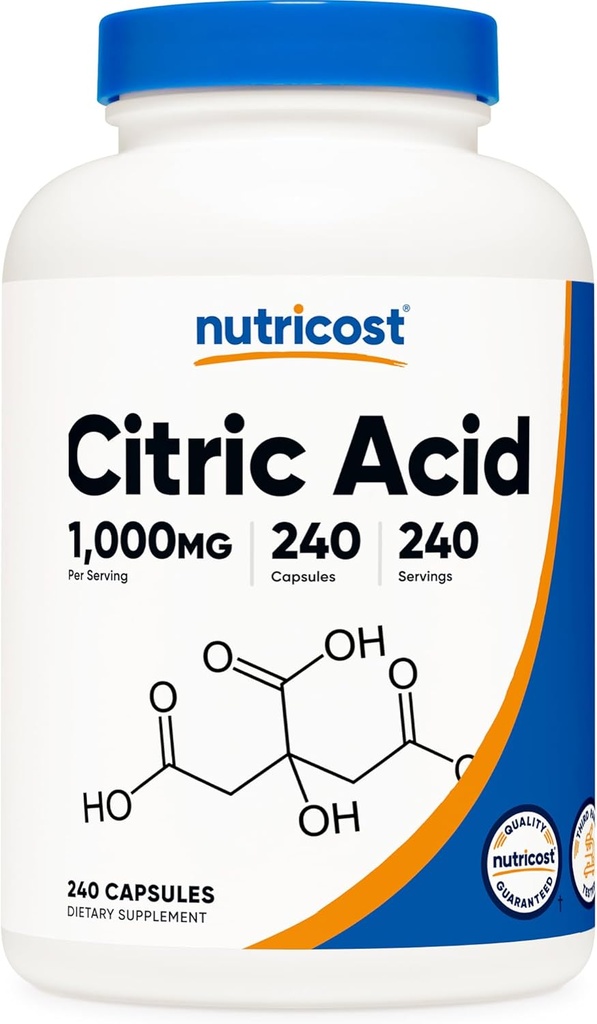 Nutricost Citronsyre 1000mg (1 gram), 240 kapsler - Gluten fri, ikke-GMO