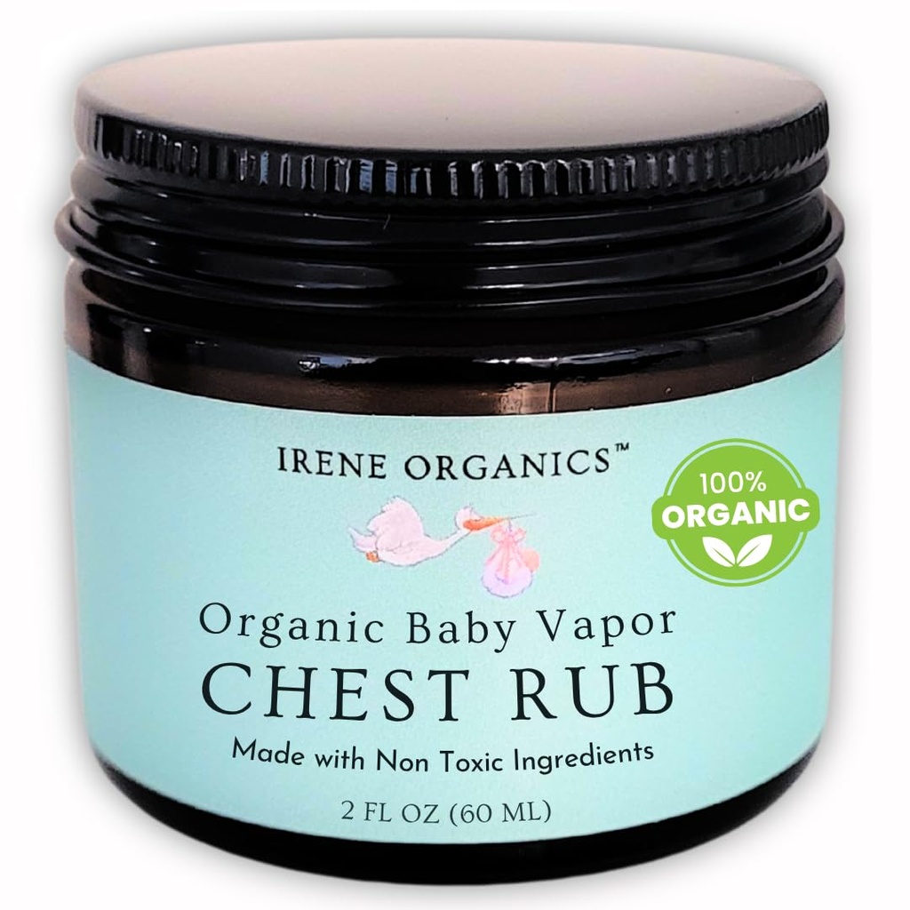 Irene Organics Organiske Baby Vapor Bryst Rub Clean Vapo Rub Lavet med ikke giftige ingredienser som Eucalyptus essentielle olier, Sikker for alle aldre, Newborns og spædbørn, Syge Kids Essentials