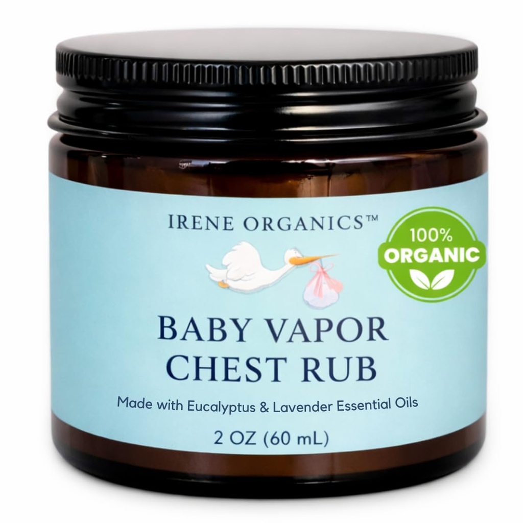 Irene Organics Organiske Baby Vapor Bryst Rub Clean Vapo Rub Lavet med ikke giftige ingredienser som Eucalyptus essentielle olier, Sikker for alle aldre, Newborns og spædbørn, Syge Kids Essentials