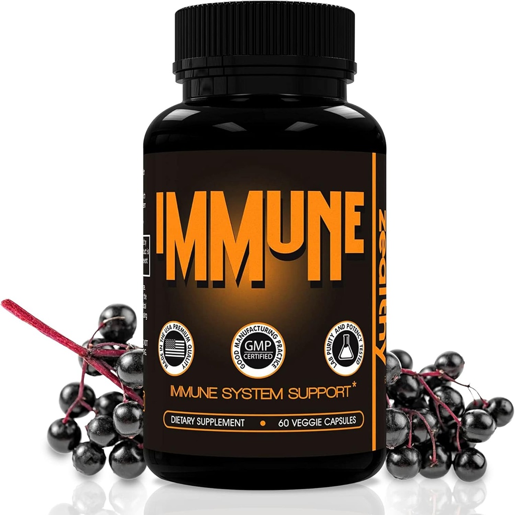 Immun Support, Elderberry Kapsler med vitamin D3, C-vitamin og zink til immunforsvar, immunboostere til voksne