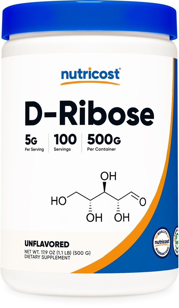 Nutricost D- Ribose Powder 500 Bedste - 5000mg Per Servering, Non- GMO (500 Bedste)
