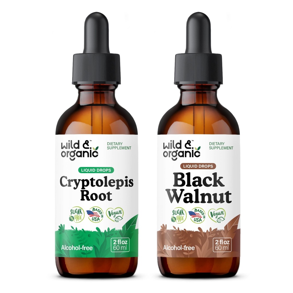 Wild & Organic Cryptolepis Root Tinktur 2 fl oz & Sort valnød tinktur 2 fl oz