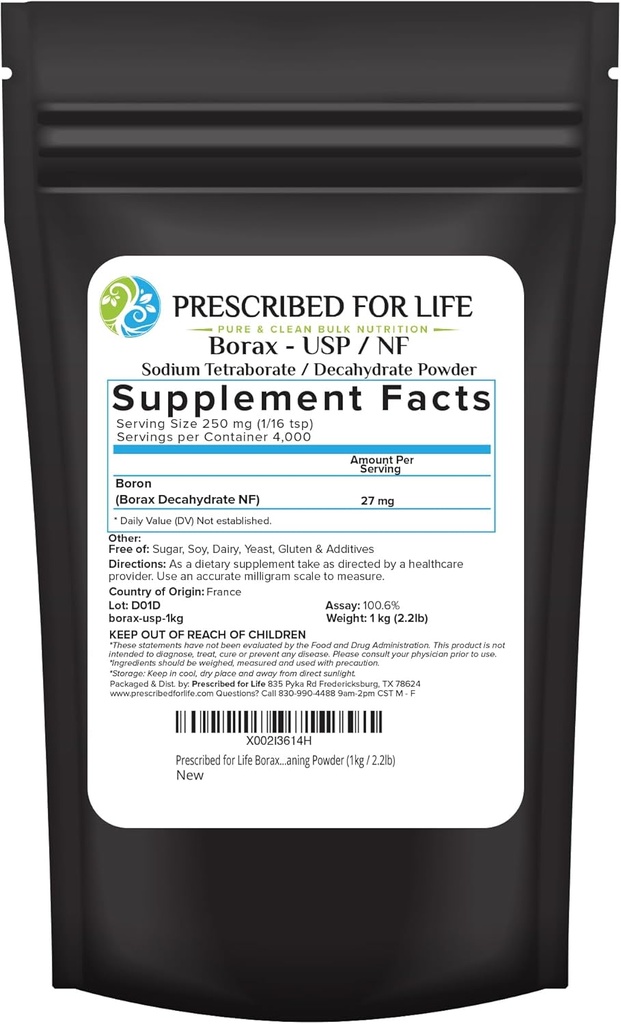 Udskrevet for Life Borax Powder, Pure USP NF Grade Alle naturlige natriumborat pulver, husholdningsvaskeri Booster, Slime Activator & Multipurpose Rengøring Powder (1kg / 2.2lb)