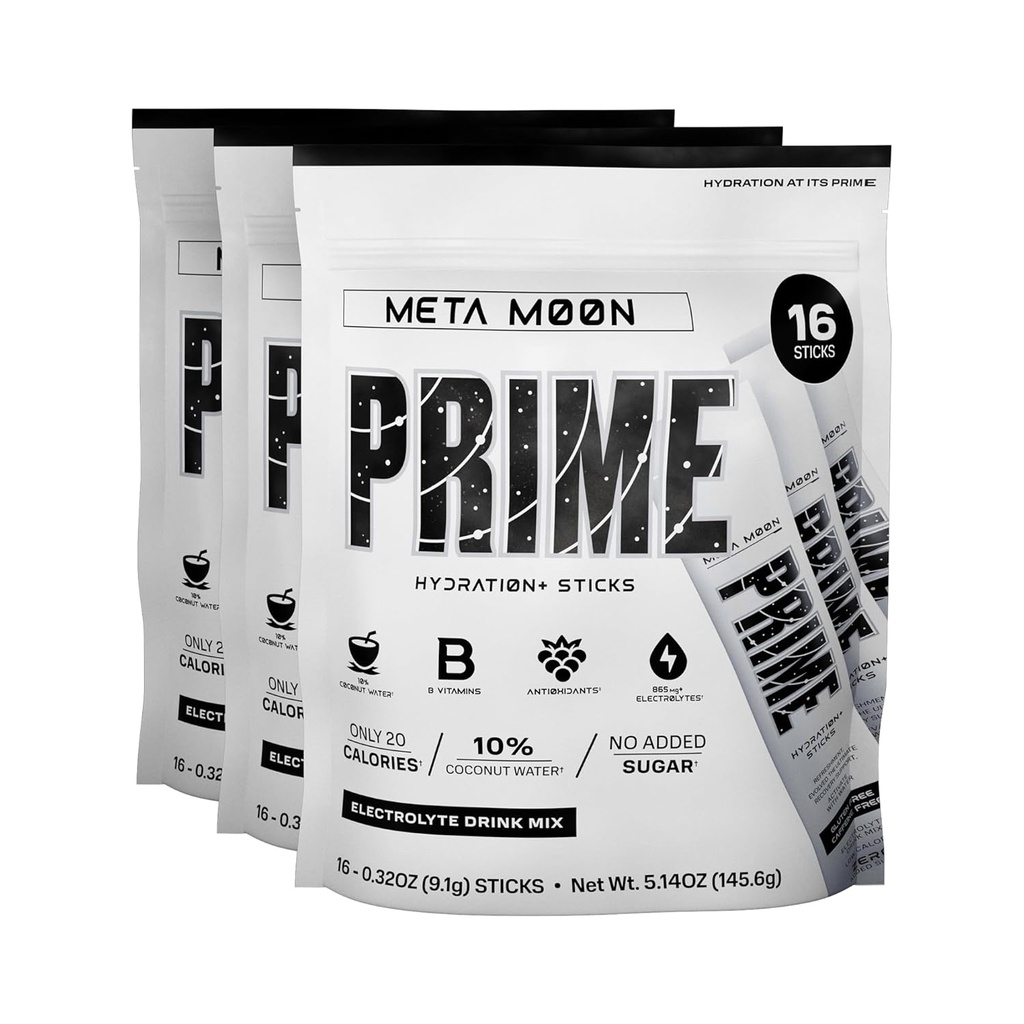PRIME HYDRATION + Sticks META Måne Note 124; Hydration Powder Single Serve Sticks Note 124; Electrolyte Powder On The Go Note 124; 250mg BCAA, B Vitamin, Antioxidanter Note 124; Low Sugar Memories 124; Coffein- Free Memories 124; Vegan Memories 124; 48 Sticks