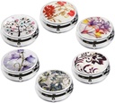 6Pcs Elegant Pill Box Case, CREATIEE- PRO Portable Medicine Tablet Vitamin Holder Organizer med 3 komponenter til pung rejse - Praktisk & fashionable (6 mønstre, 1.6tommer)