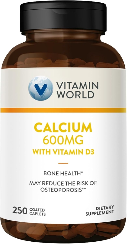 Vitamin World Calcium 600mg + Vitamin D3 250 Overtrukket caplets