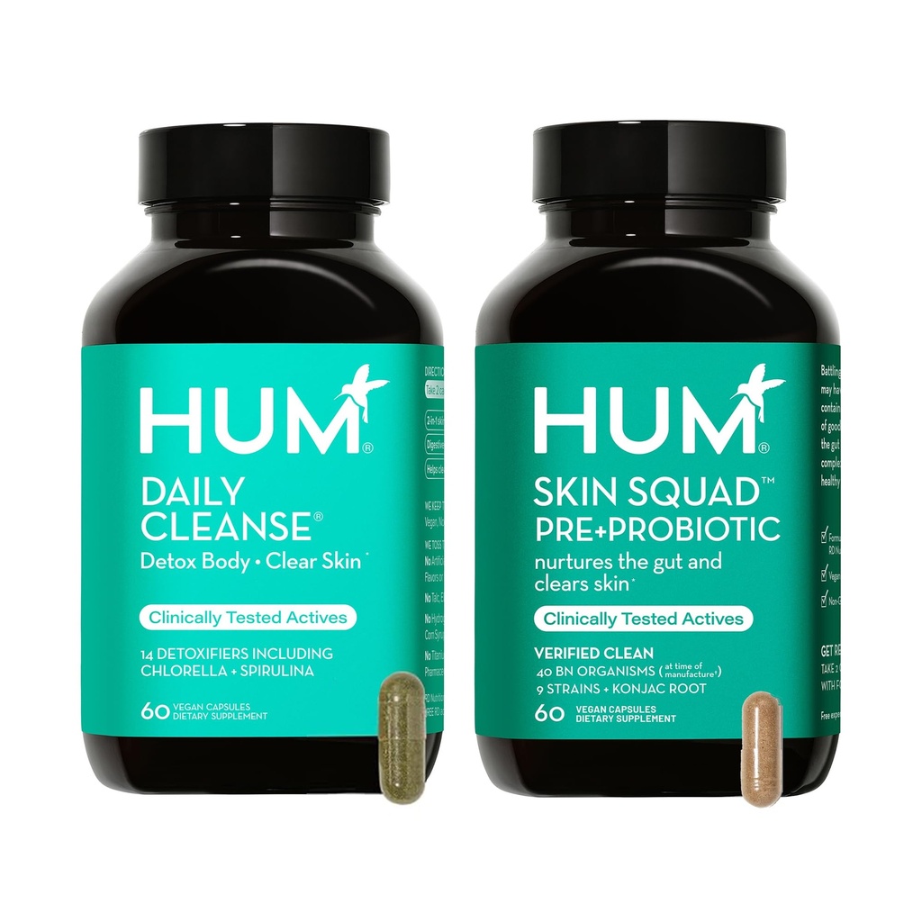 Hum Fuld Skin Detox og Rengøring -Proboitics for Problem Hud og Acne Breakouts witrh Organic Algae, afgiftende Urter, Skin Squad og Daglig Rengøring