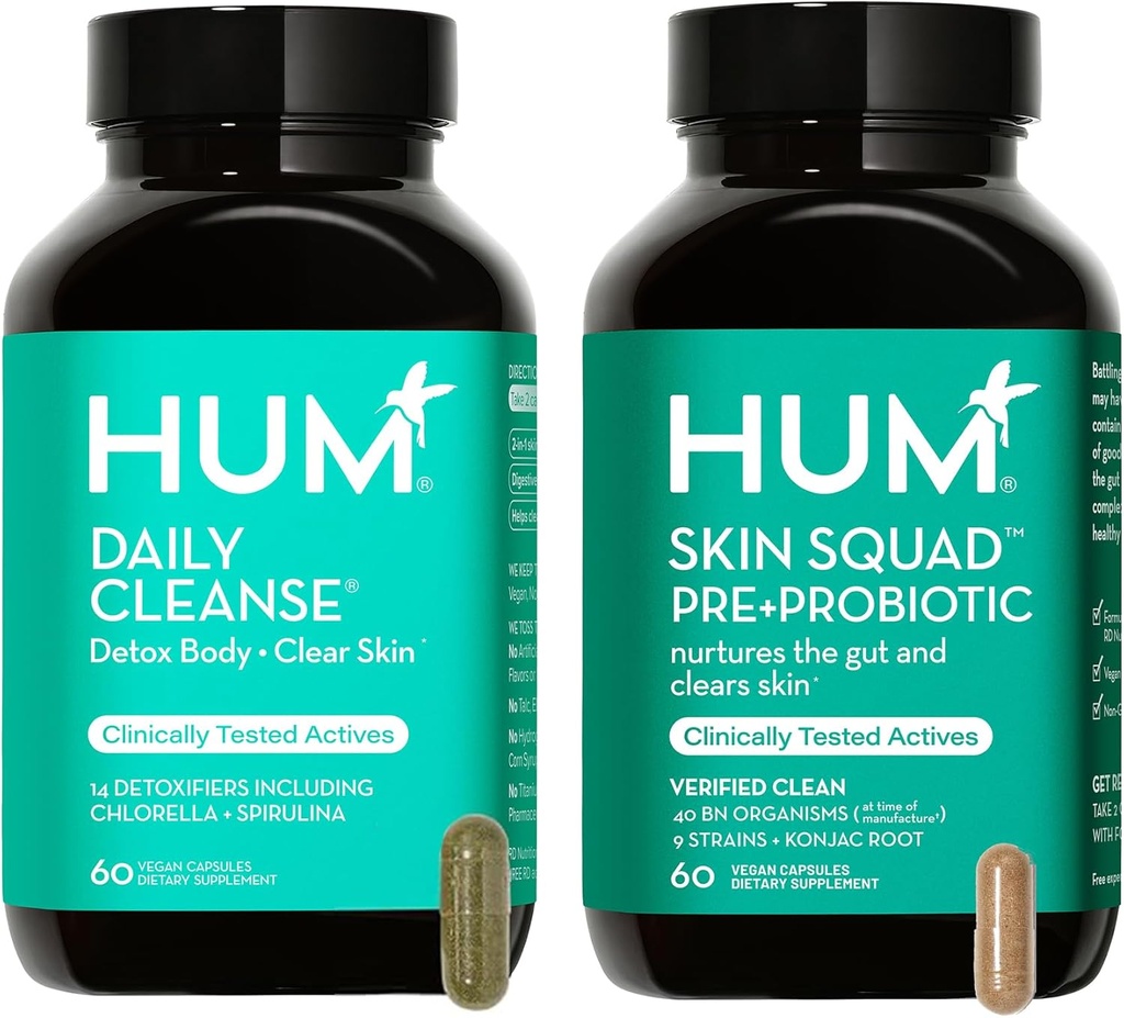 Hum Fuld Skin Detox og Rengøring -Proboitics for Problem Hud og Acne Breakouts witrh Organic Algae, afgiftende Urter, Skin Squad og Daglig Rengøring