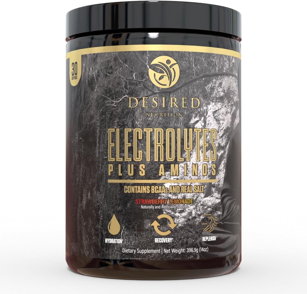 Elektrolyter Plus Amino Electrolytes Plus Amino Recovery Drink Powder, Complete Hydration og Aminosyrer / BCAA, Strawberry Lemonade (30 Servere)