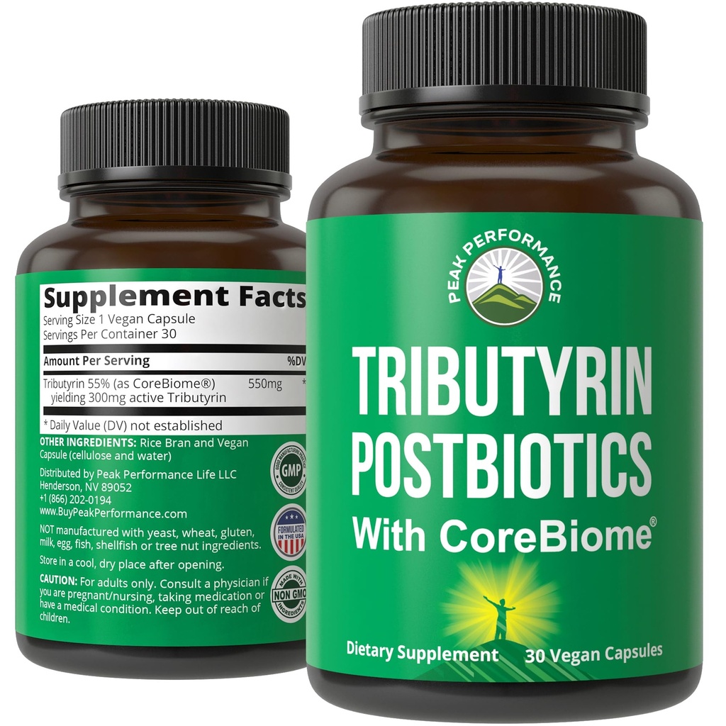 CoreBiome Tributyrin Postbiotisk supplement klinisk testet for Gut Health. Mere effektiv end natriumbutylkapsler. Høj biotilgængelighed Post Biotics For fordøjelsesbesvær, Leaky Gut, Colon, Microbiome
