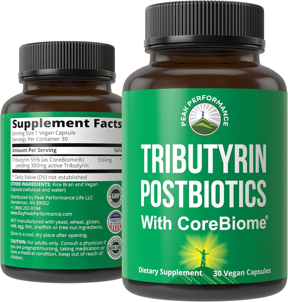 CoreBiome Tributyrin Postbiotisk supplement klinisk testet for Gut Health. Mere effektiv end natriumbutylkapsler. Høj biotilgængelighed Post Biotics For fordøjelsesbesvær, Leaky Gut, Colon, Microbiome