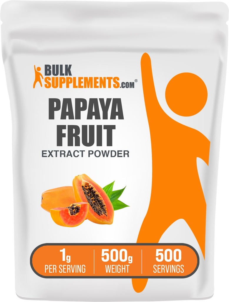 BulkSupplements.com Papaya Fruit Extract Powder - Papaya Extract, for fordøjelsesstøtte - Gluten Free, 1g per Serving, 500g (1.1 lbs) (Pack of 1)