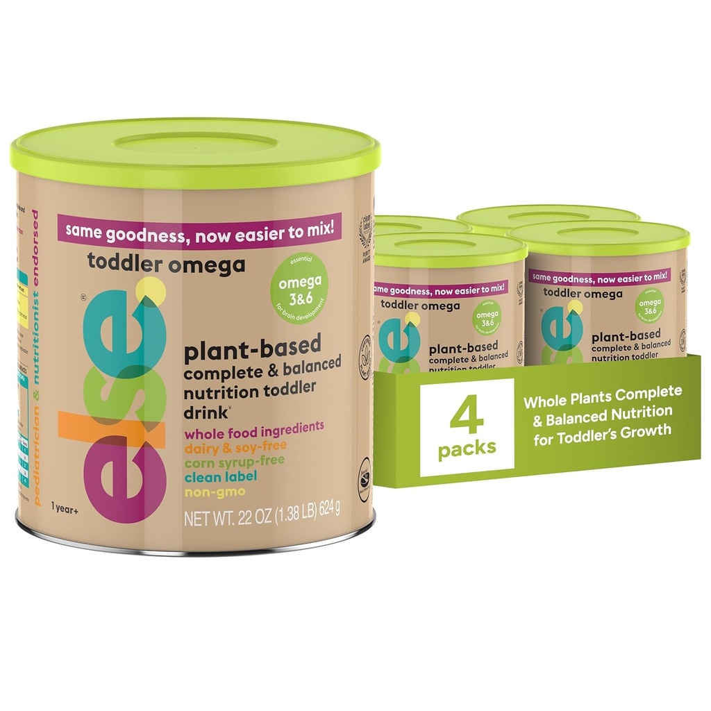 Else Toddler Formel 12- 36 Måneder - Plant- baseret, Dairy- Free & Lactose- Free Baby Formel - Dairy Free Formel, Omega 3 & 6 for Brain Development - Soy Formel Alternative, (22 oz, 4 Pack)