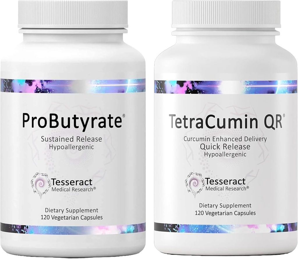 Tesseract Medical Research Optimal Gut & Tissue Bundle, Butyric Acid Complex Gastrointestinal og Curcumin Metabolite fælles relief supplement