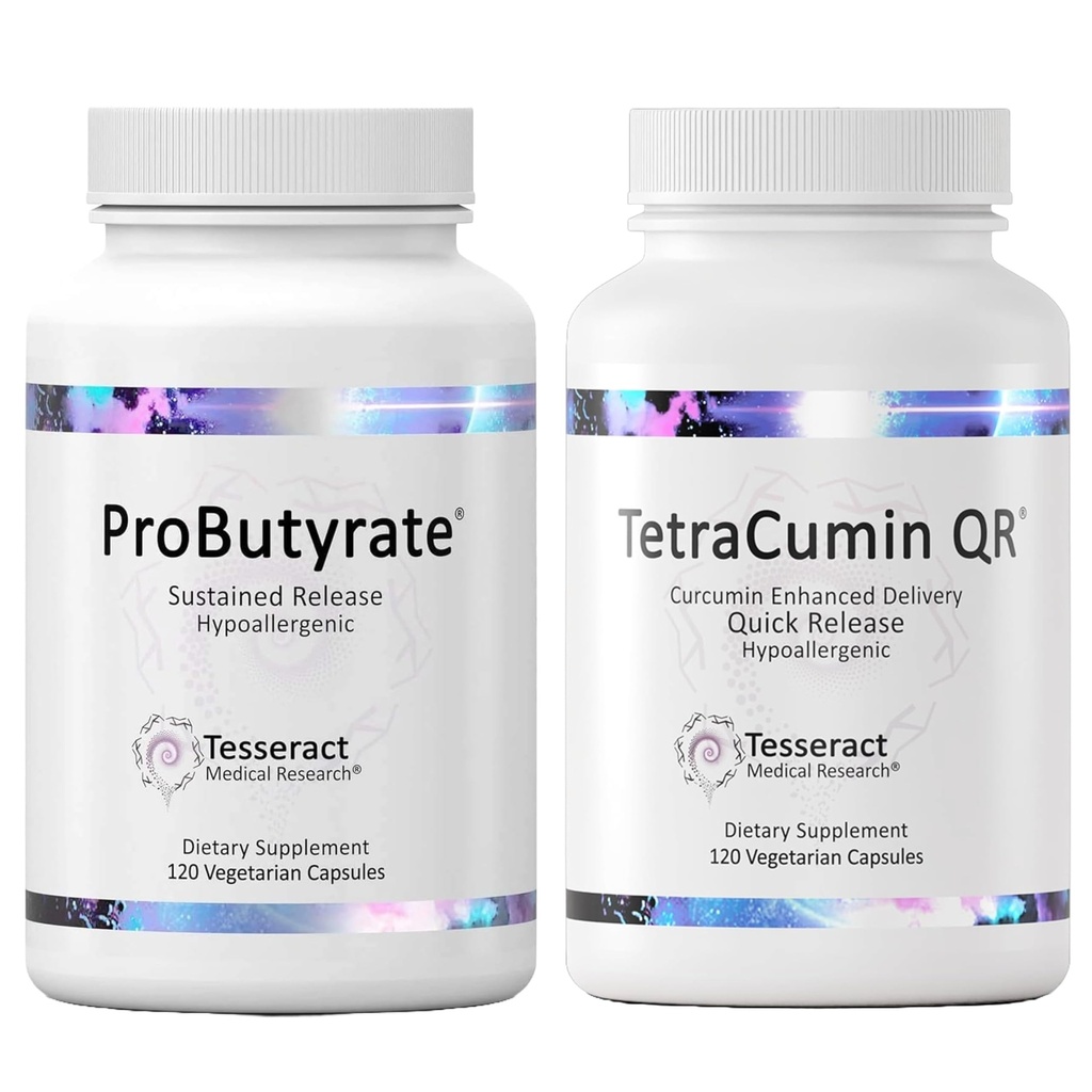 Tesseract Medical Research Optimal Gut & Tissue Bundle, Butyric Acid Complex Gastrointestinal og Curcumin Metabolite fælles relief supplement
