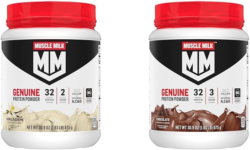 Muskelmælk Ægte protein Pulver Bundle, Vanilla Crème 1.93 Pounds 12 Servere 32g Protein 2g Sukker og Chokolade 1.93 Pounds 12 Servere 32g Protein 3g Sukker